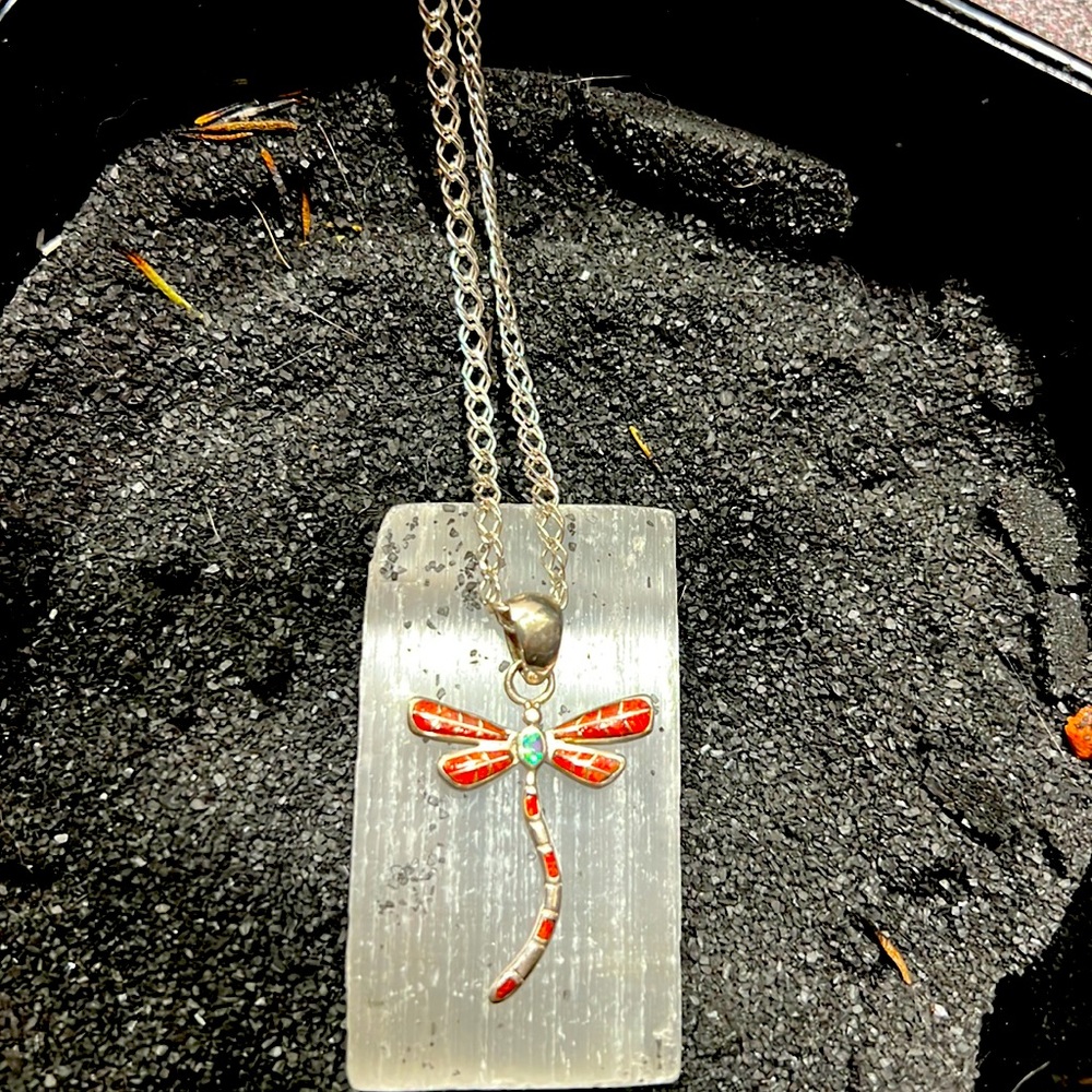 Sterling silver necklace with dragon fly charm